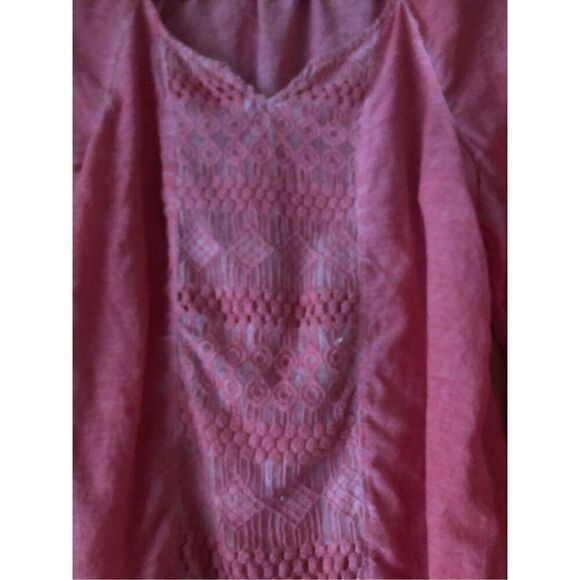 Valerie Stevens coral pink crochet front panel  blouse SZ M - Picture 4 of 12